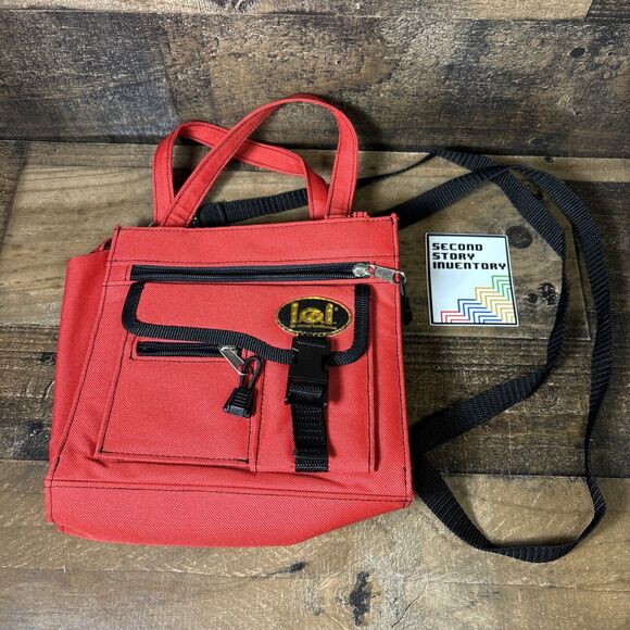 lei Red Canvas Messenger Bag Y2K Crossbody Life Energy Intelligence *SEE PHOTOS - Picture 1 of 10
